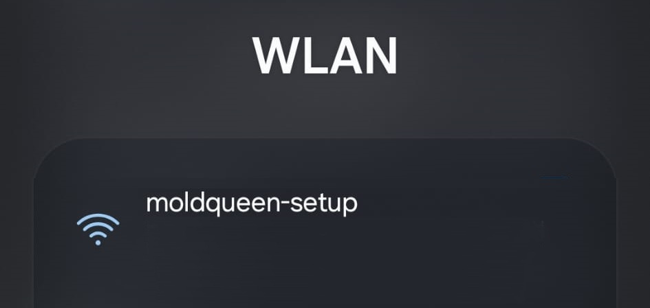 A phone WiFi list showing the open moldqueen-setup network