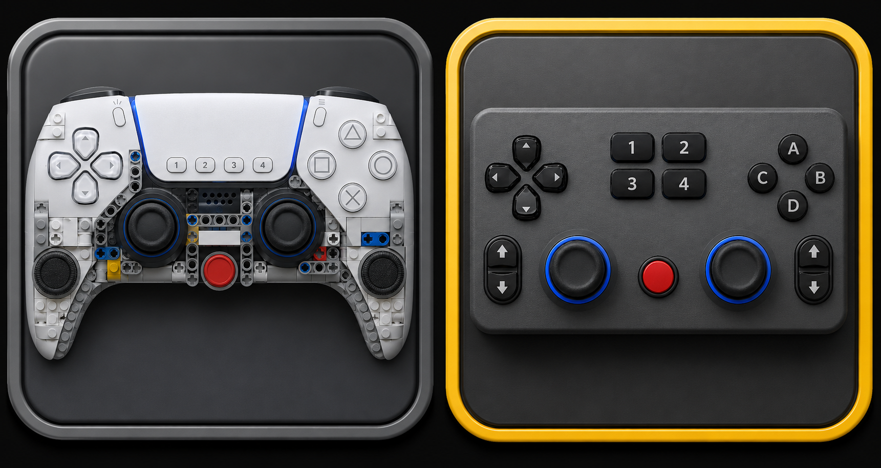 The two generic layouts: a brick-style gamepad and a 12-axis grid